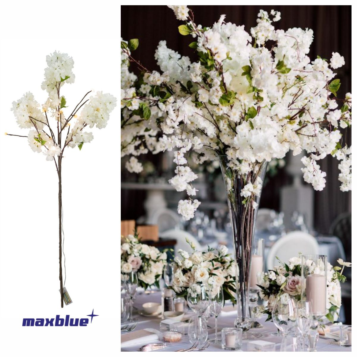 4 RAMAS LUZ LED FLOR DE CEREZO BLANCA 120CM 16LED