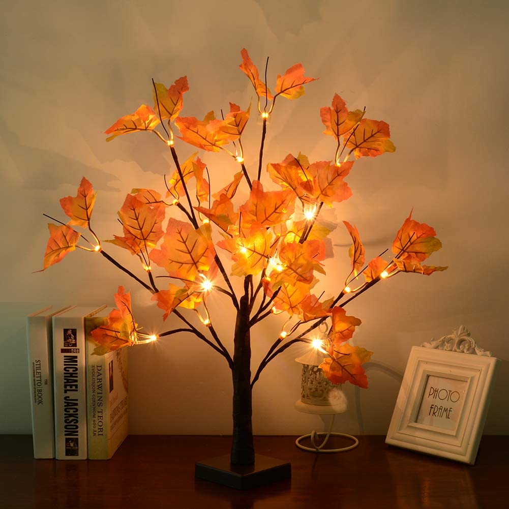ARBOL LUZ LED HOJA MAPLE NARANJA 45CM 24LED