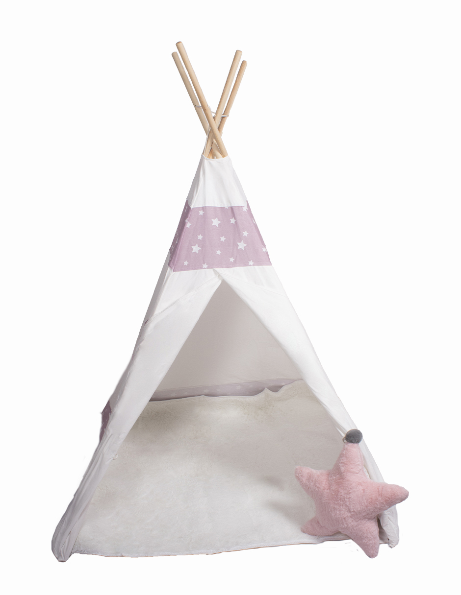 CARPA ESTILO TIPI ESTRELLA ROSA TAPETE Y ALMOHADA
