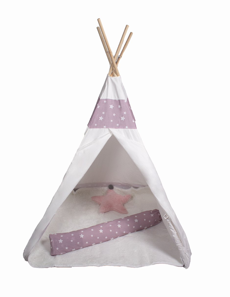 CARPA ESTILO TIPI ESTRELLA ROSA TAPETE Y ALMOHADA
