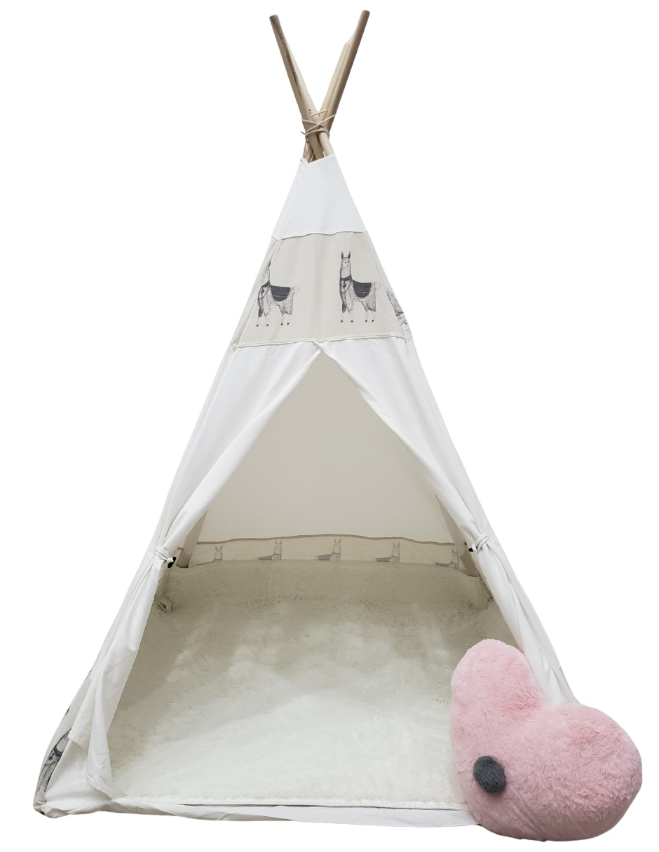 CARPA ESTILO TIPI LLAMAS TAPETE Y ALMOHADA