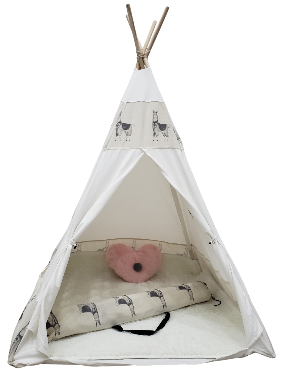 CARPA ESTILO TIPI LLAMAS TAPETE Y ALMOHADA